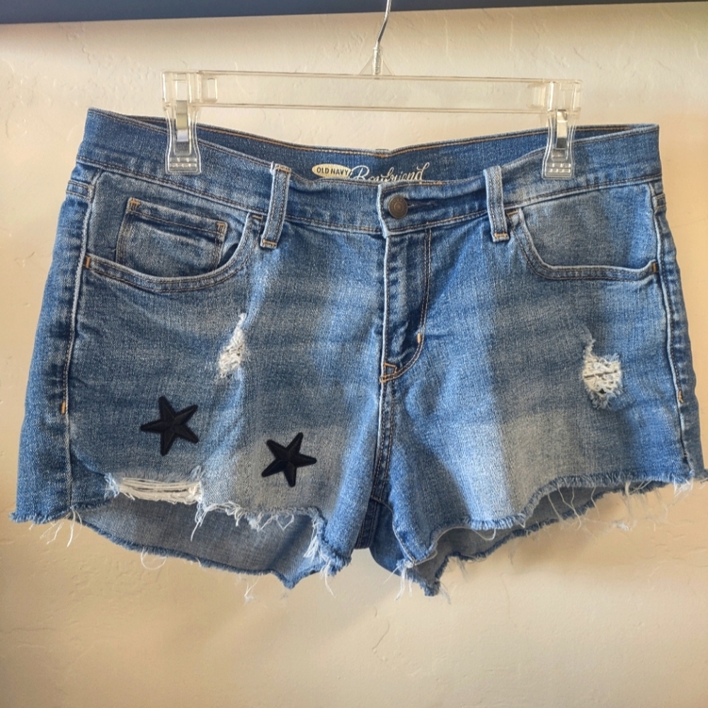 Old Navy Black Star denim jean shorts distressed sz 10 regular ⭐